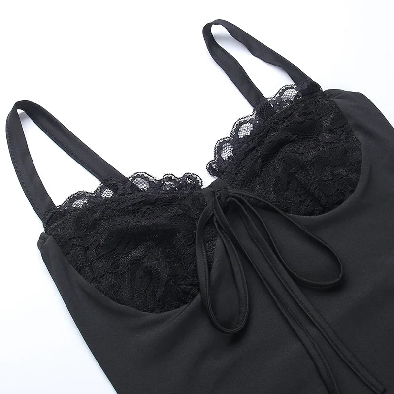 Women's tight mini dress with spaghetti straps and lace trim