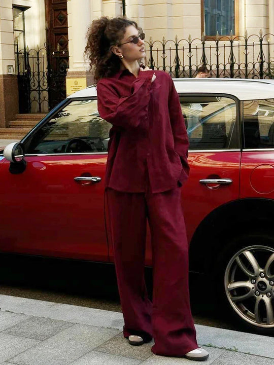 Women's | Linen Set | Long Sleeve Shirt | Long Pants | Stylish | Chic | Comfortable