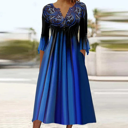 Stijlvolle Maxi Jurk met Patroon Dekolte