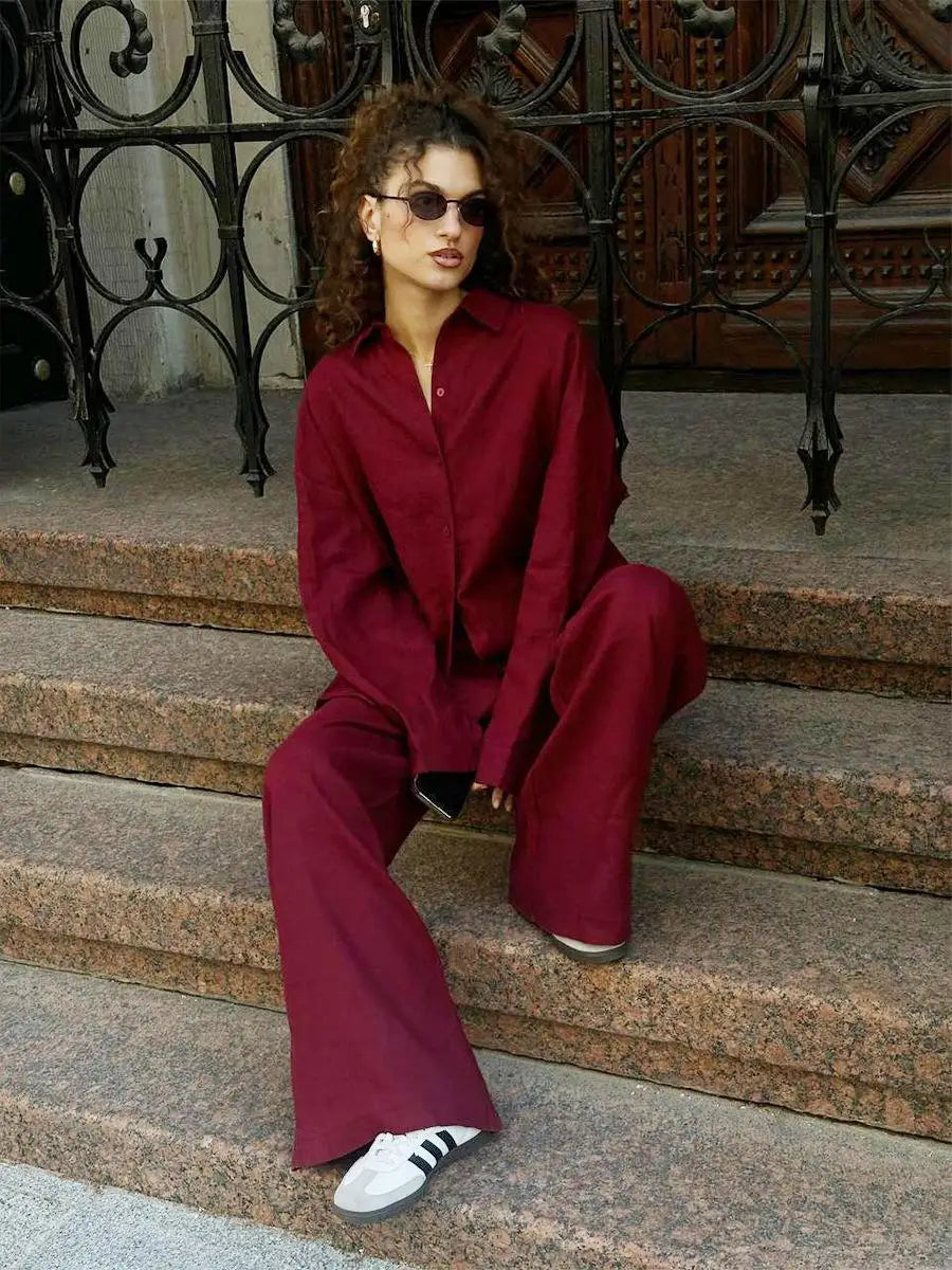 Women's | Linen Set | Long Sleeve Shirt | Long Pants | Stylish | Chic | Comfortable
