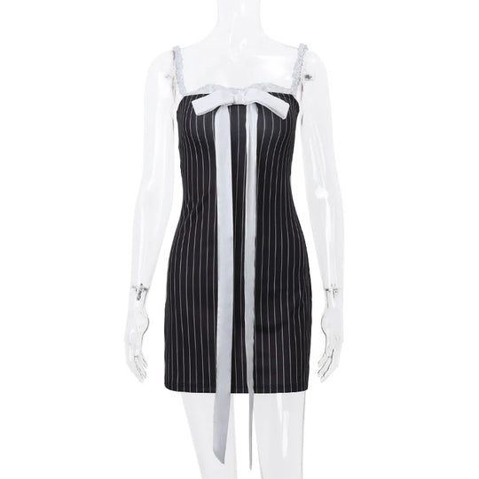 Mini Dress with Stripes and Decorative Bow