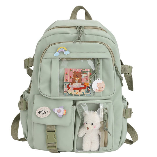 Cute school backpack with transparent pockets