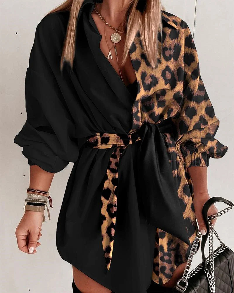 Fashionable Mini Dress with Leopard Print Accent