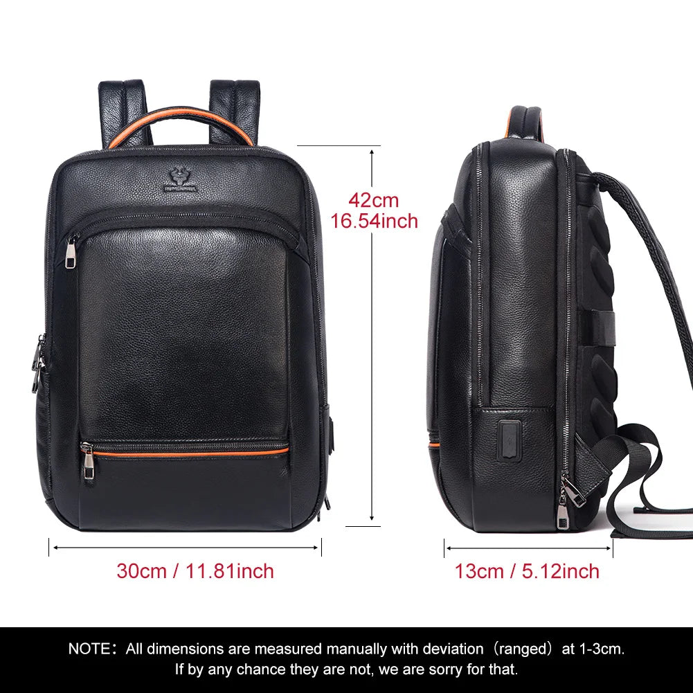 Runderleren Laptop Rugzak | Duurzame Business Rugzak met USB Oplaadpoort | Multifunctionele Reistas