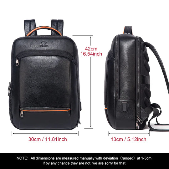 Runderleren Laptop Rugzak | Duurzame Business Rugzak met USB Oplaadpoort | Multifunctionele Reistas