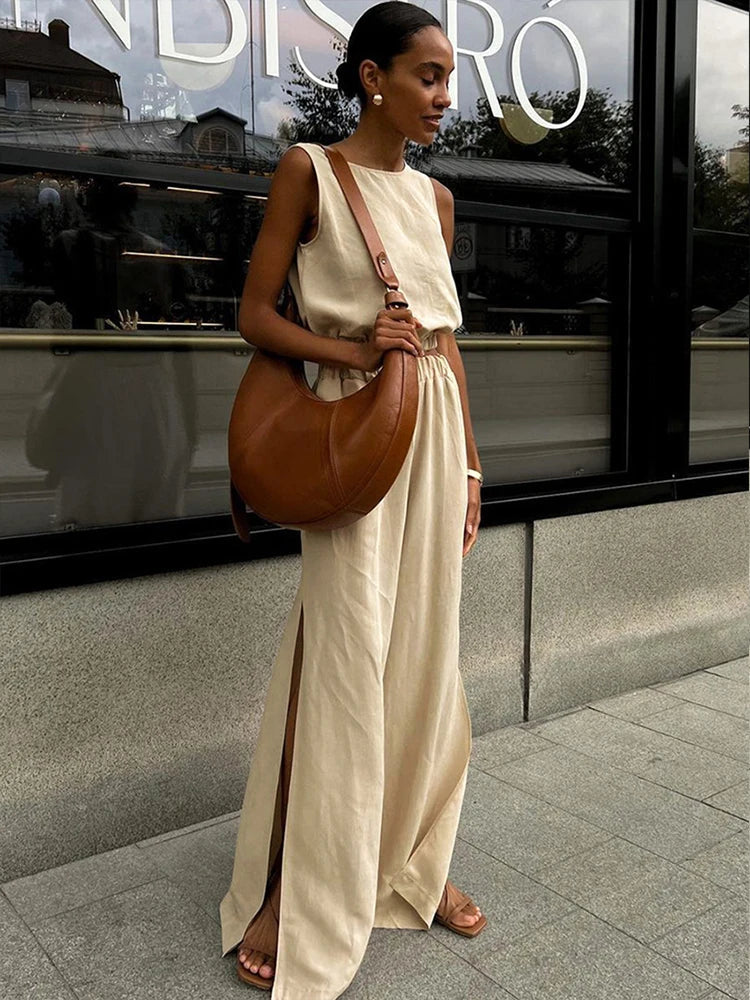Women | Linen Set | Sleeveless Crop Top | Long Pants | Stylish | Chic | Trendy