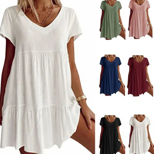 Airy Summer Mini Dress with V-Neck
