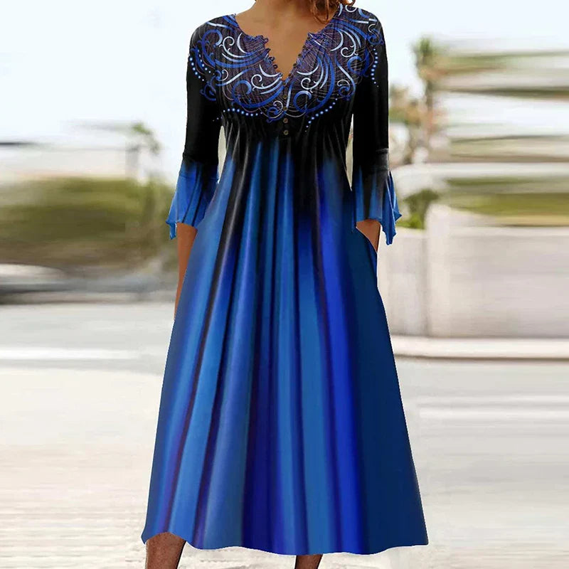 Stijlvolle Maxi Jurk met Patroon Dekolte