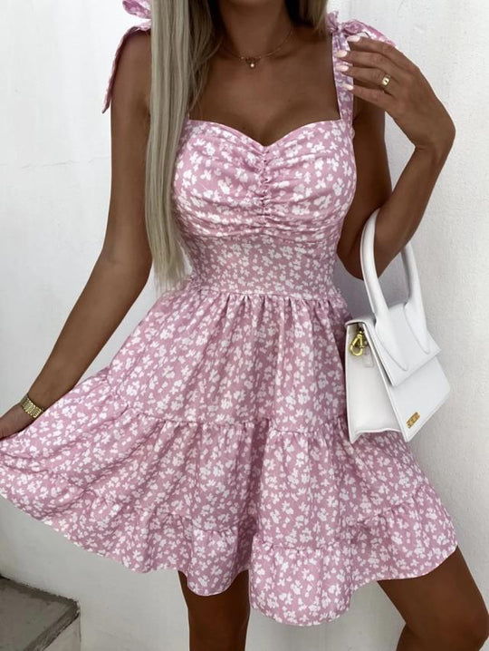 Summer Dress with Flowers and Tie Straps