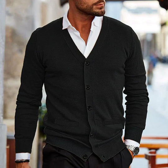 Men's Slim-Fit V-Neck Cardigan with Buttons and Pockets