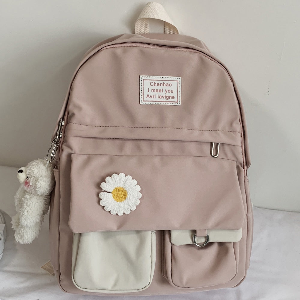 Spacious school backpack with floral application 