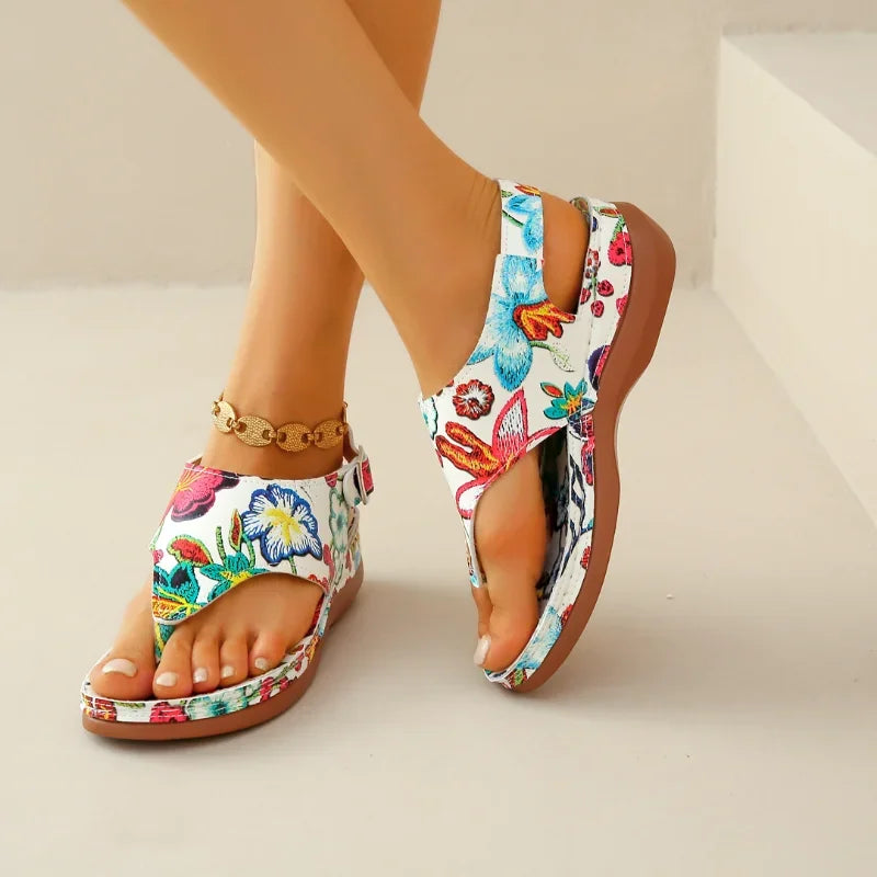 Women's Orthopedic Sandals with Flower Pattern