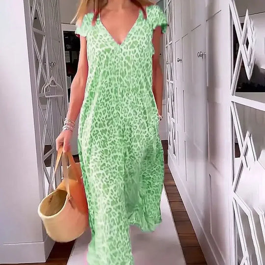 Airy Colorful Maxi Dress with Leopard Print