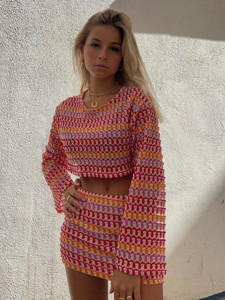 Camilla | Classy Set | Textured | Short Skirt | Long Sleeves | Fashionable | Elegant