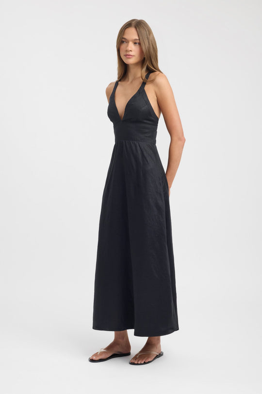 Women's Maxi Dress V-Neck Adjustable Straps Fitted Linen Elegant