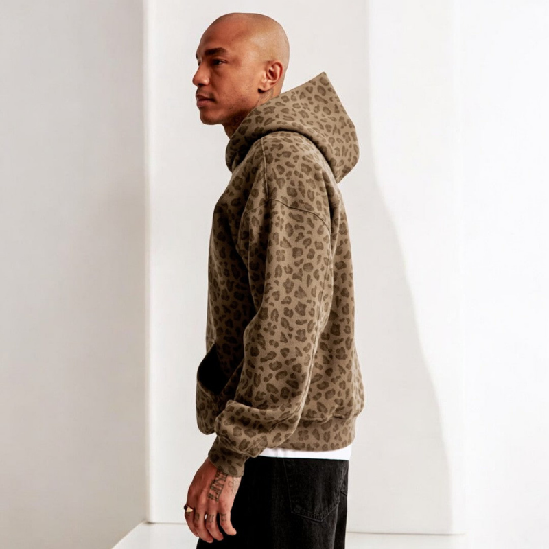 Men's Long Sleeve Leopard Print Hoodie | Ideal for Streetwear