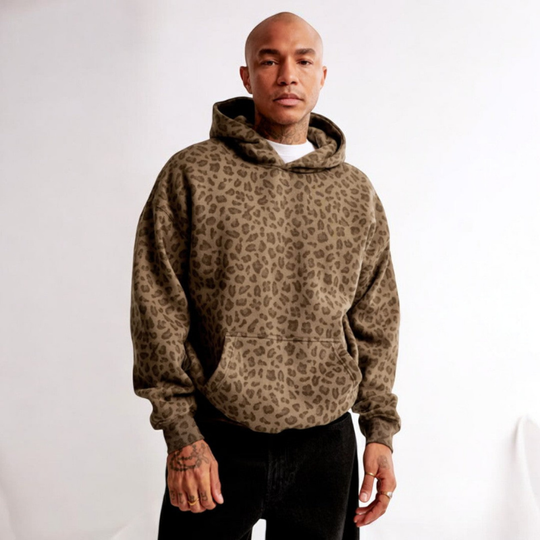 Men's Long Sleeve Leopard Print Hoodie | Ideal for Streetwear