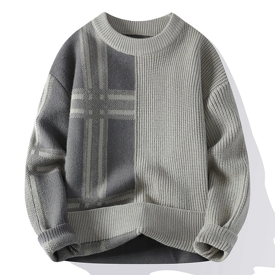 Heren Moderne Patchwork Crew Neck Trui met Minimalistisch Ontwerp