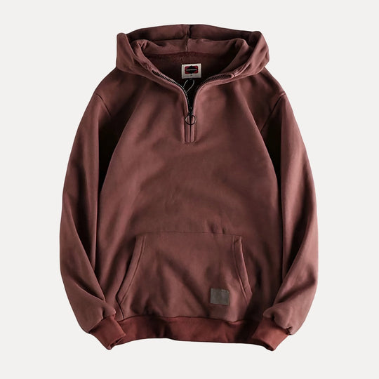 Men's Half-Zip Kangaroo Pocket Hoodie with Minimalist Design