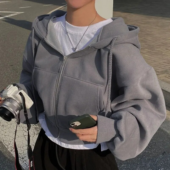 Dames Oversized Cropped Zip-Up Hoodie met Zakken
