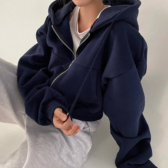 Dames Oversized Cropped Zip-Up Hoodie met Zakken