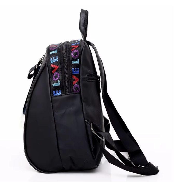 Small women's backpack with decorative LOVE strap