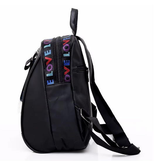 Small women's backpack with decorative LOVE strap