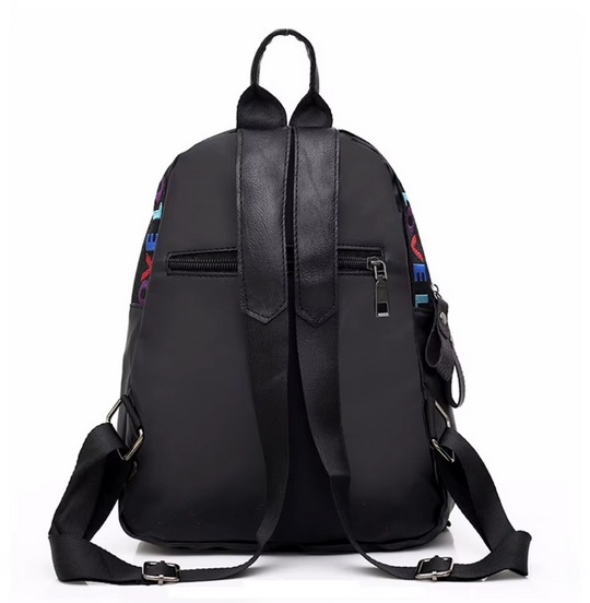 Small women's backpack with decorative LOVE strap
