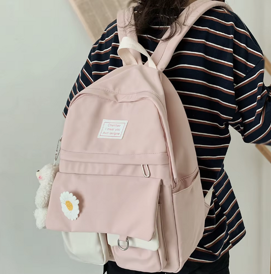 Spacious school backpack with floral application 