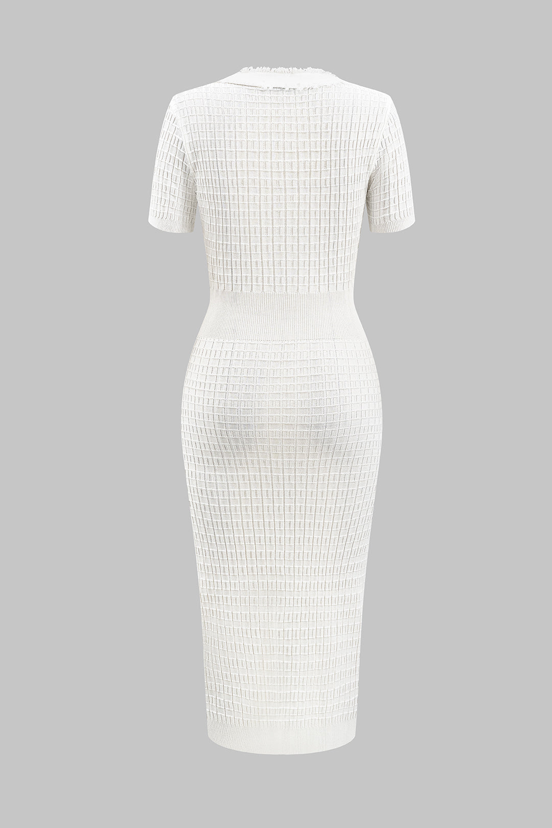 Gebreide V-hals Knop Korte Mouw Jurk