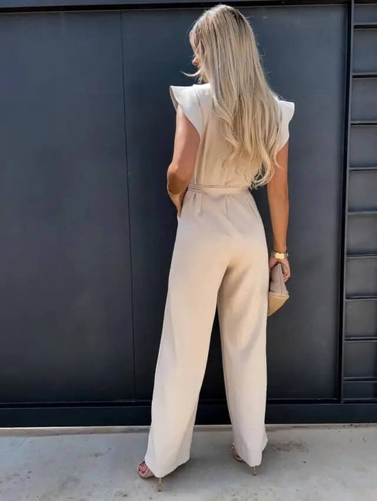 Elegante Dames Jumpsuit met Strikceintuur – Comfortabele Zomeroutfit met Volle Pijpen