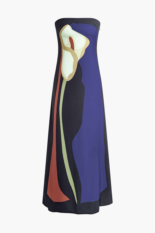 Color Block Strapless Split Maxi Dress 