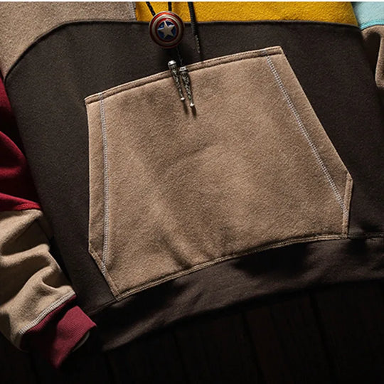 Men's Geometric Colorblock Hoodie with Kangaroo Pocket Design