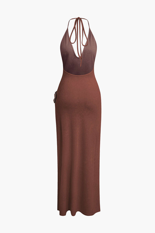 3D Bloem V-Hals Rugloos Split Maxi Jurk