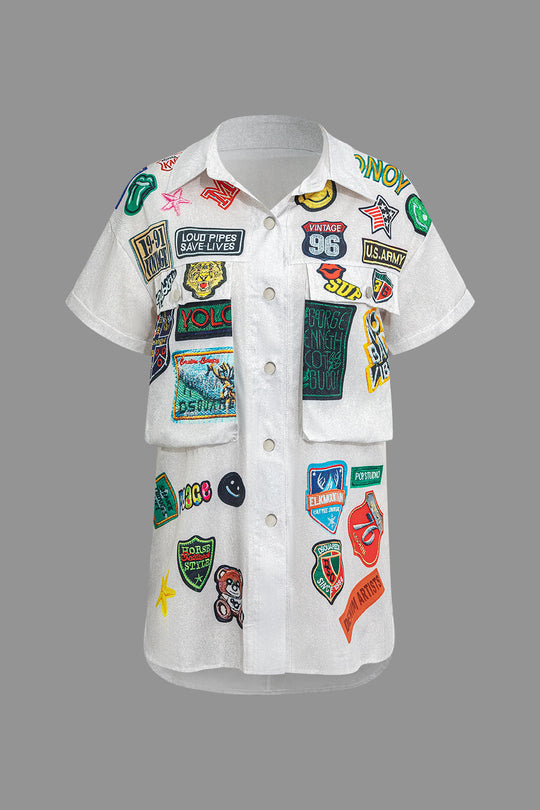 Yelena - Trendy Button Front Printed Women's Cropped Shirt