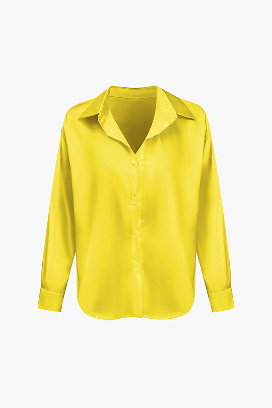 Lillian - Basis Effen Satijnen Dames Langsleeve Shirt