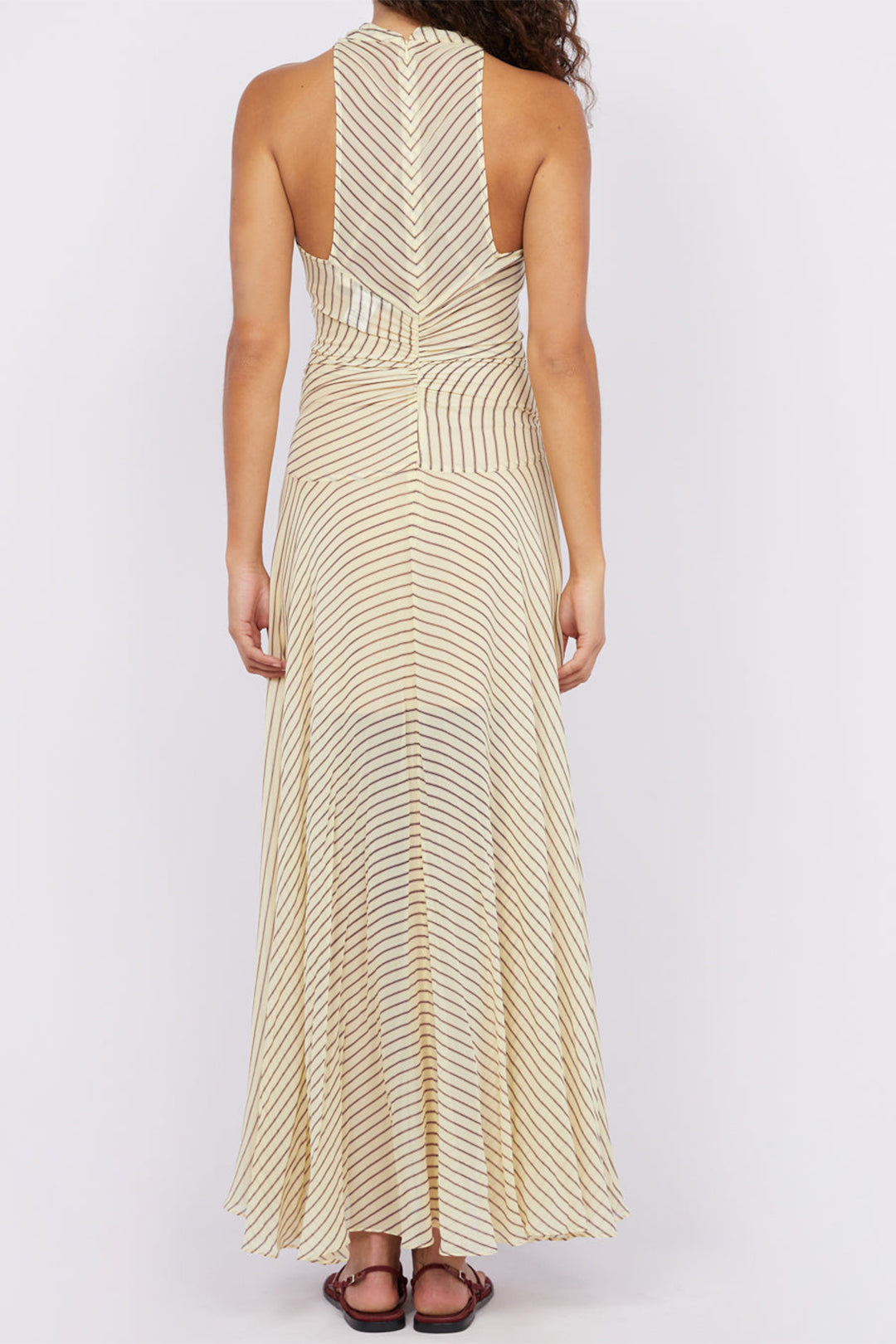 Strepen Print Chiffon Hoge Split Mouwloze Midi Jurk