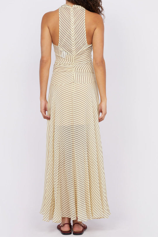 Strepen Print Chiffon Hoge Split Mouwloze Midi Jurk