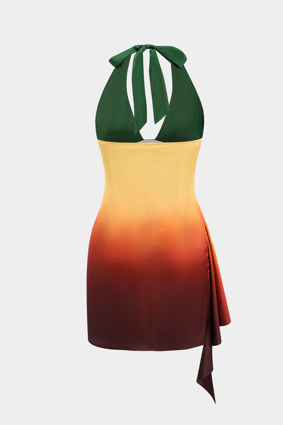 Ombre Print Satin Ruffle Tie Up Backless Mini Dress 