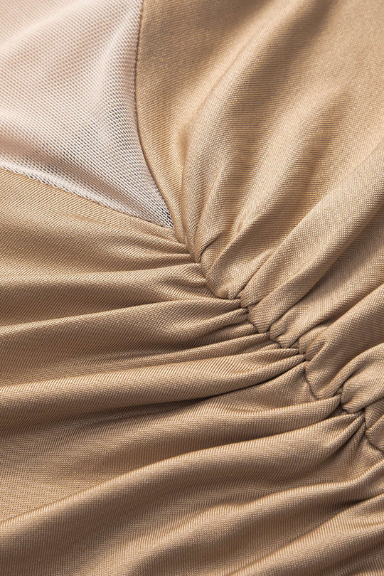 Gekruiste Mesh Doorzichtige V-Hals Lange Mouw Maxi Jurk