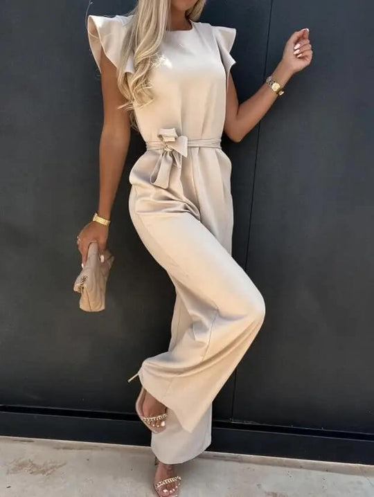 Elegante Dames Jumpsuit met Strikceintuur – Comfortabele Zomeroutfit met Volle Pijpen