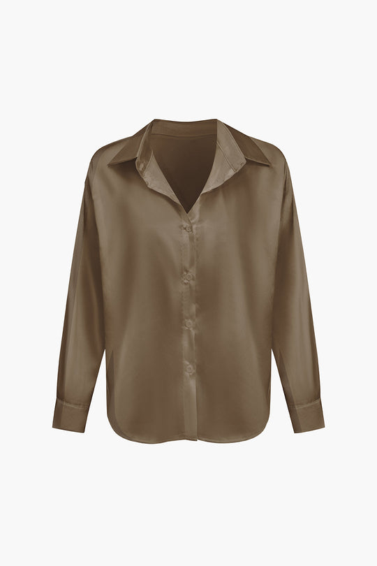 Lillian - Basis Effen Satijnen Dames Langsleeve Shirt
