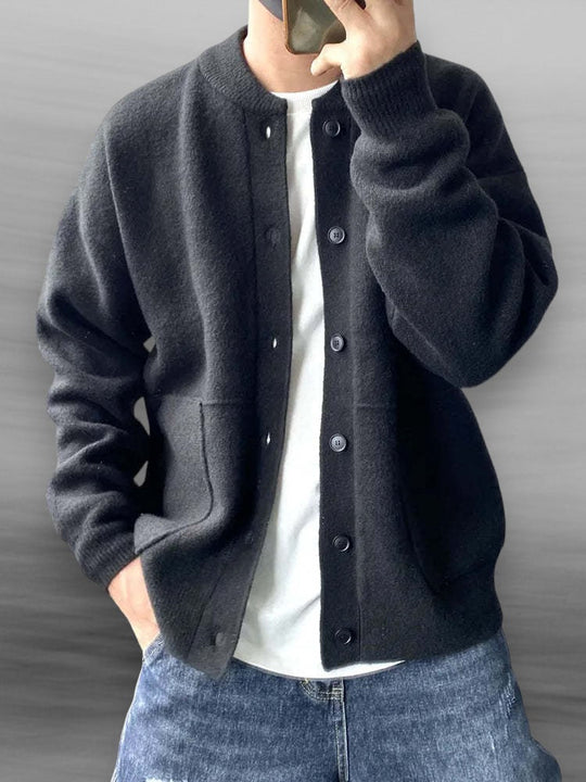 Men's Casual Button Cardigan with Bomber Collar and Pockets
