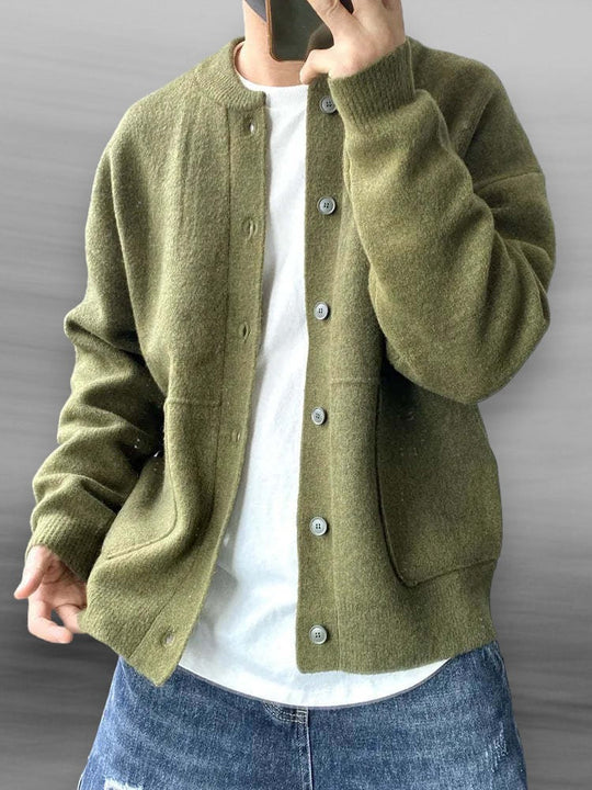 Men's Casual Button Cardigan with Bomber Collar and Pockets