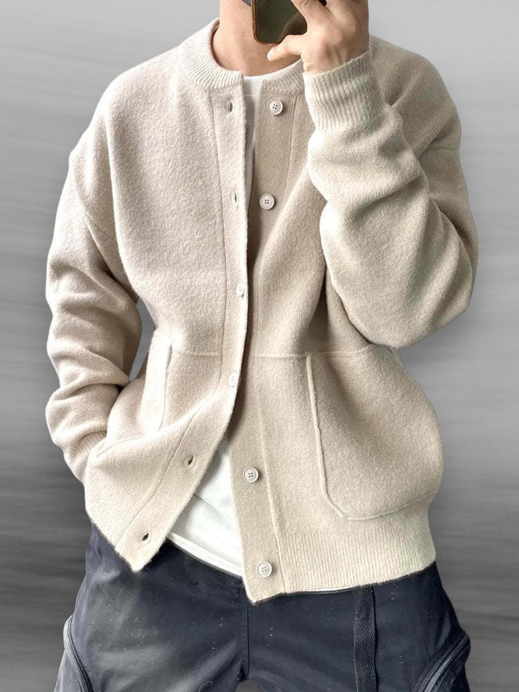 Men's Casual Button Cardigan with Bomber Collar and Pockets