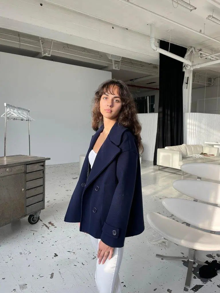 Alina - Elegante Dubbele Knoop Ontwerp Vrouwen Peacoat