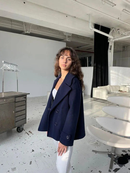 Alina - Elegante Dubbele Knoop Ontwerp Vrouwen Peacoat