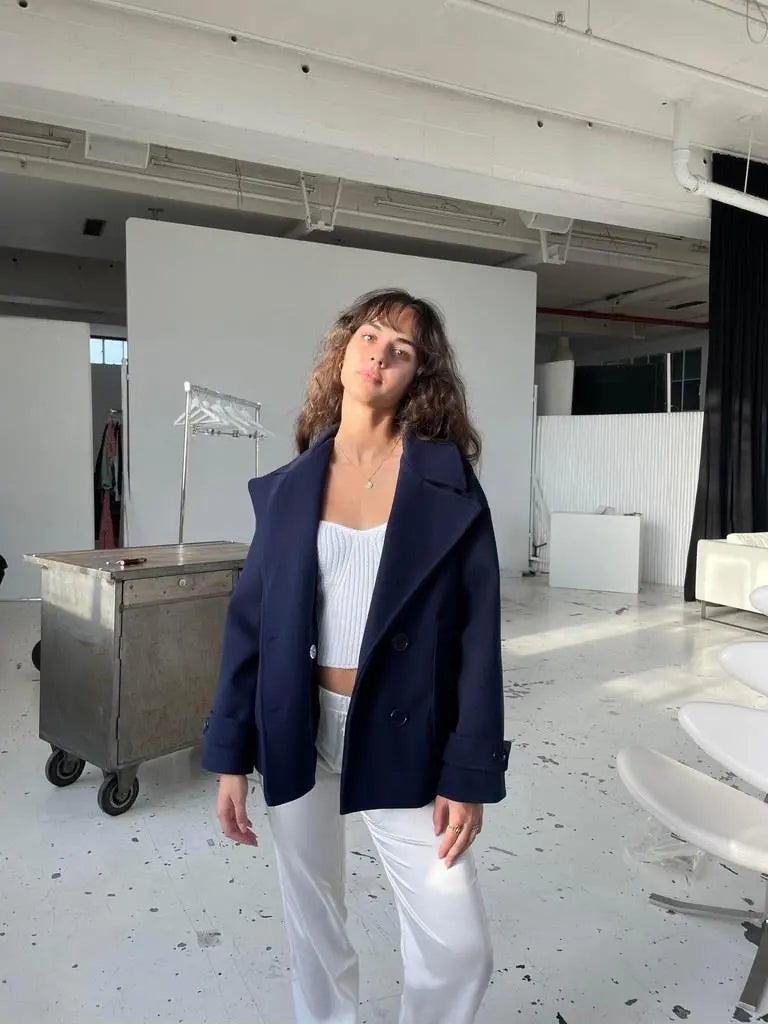 Alina - Elegante Dubbele Knoop Ontwerp Vrouwen Peacoat