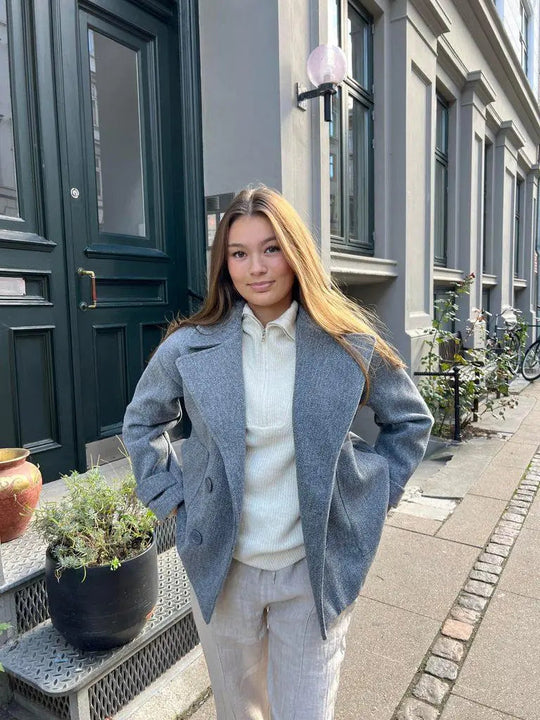 Alina - Elegante Dubbele Knoop Ontwerp Vrouwen Peacoat