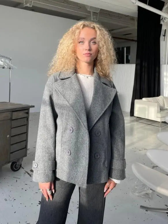 Alina - Elegante Dubbele Knoop Ontwerp Vrouwen Peacoat